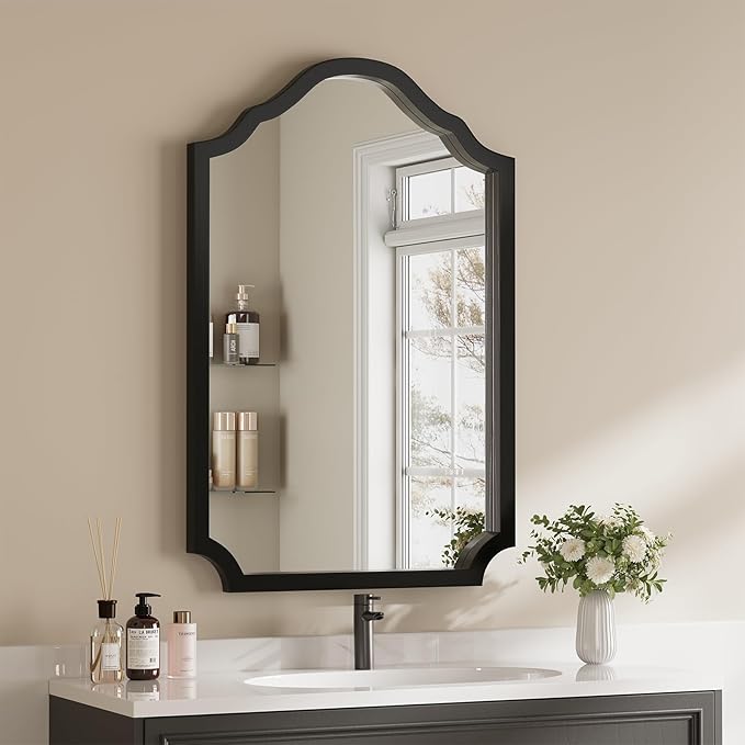 ULIKE Wood Arched Mirror 24x36 Inch, Rustic Wood Framed Mirror for Wall Decor, Wall Mirrors Decorative for Bathroom, Vanity Mirror for Living Room, Entryway or Bedroom, Black