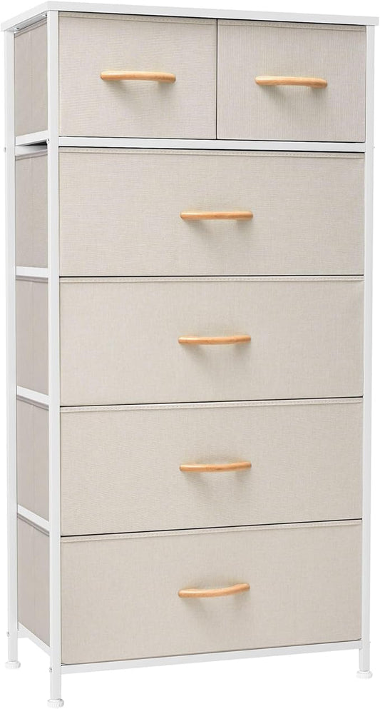 Crestlive Products Dresser for Bedroom Tall Skinny Dresser Storage Tower - Sturdy Steel Frame, Wood Top, Fabric Bins, Wood Handles - Organizer Unit for Entryway, Hallway, Closets - 6 Drawers (Beige)