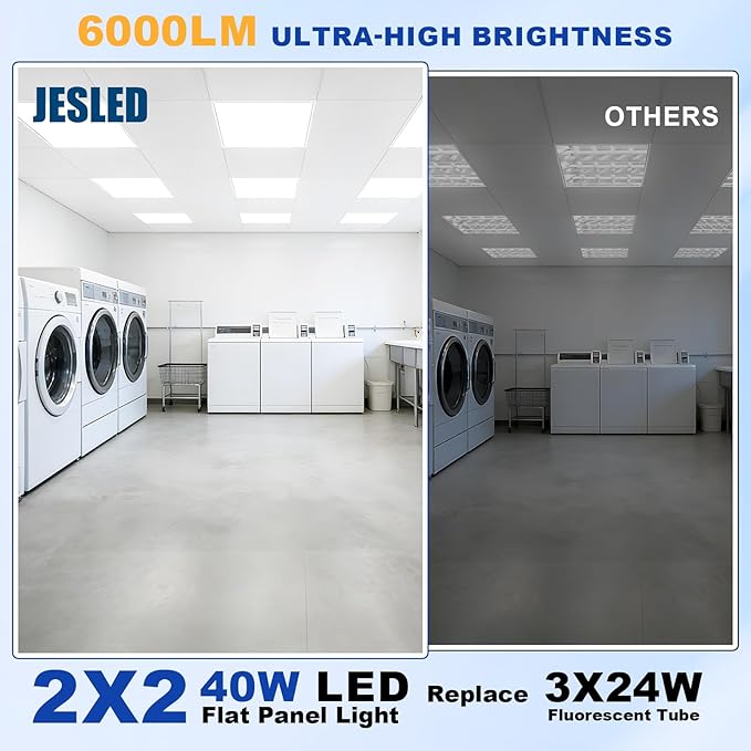 JESLED 8Pack 2x2 led Flat Panel Light, 6000LM, Drop Ceiling Lights Fixture for Office Kitchen Basement Laundry, 15W/20W/25W/30W/40W Selectable, 5CCT Switchable, 0-10V Dimmable, DLC ETL Listed