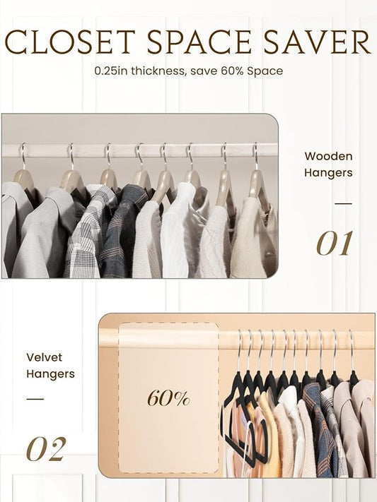 Smartor Velvet Hangers 40 Pack, Non Slip Clothes Felt Hanger Heavy Duty for Coat, Premium Slim Space Saving Suit Hangers for Closet Organizer, 360° Rotating Silver Hook Black