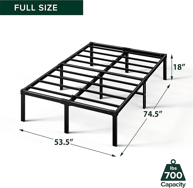 ZINUS Yelena 18 Inch Full Metal Platform Bed Frame, Steel Slat Support, No Box Spring Needed, Eco Friendly WonderBox(TM) Packaging, Easy Assembly, Black