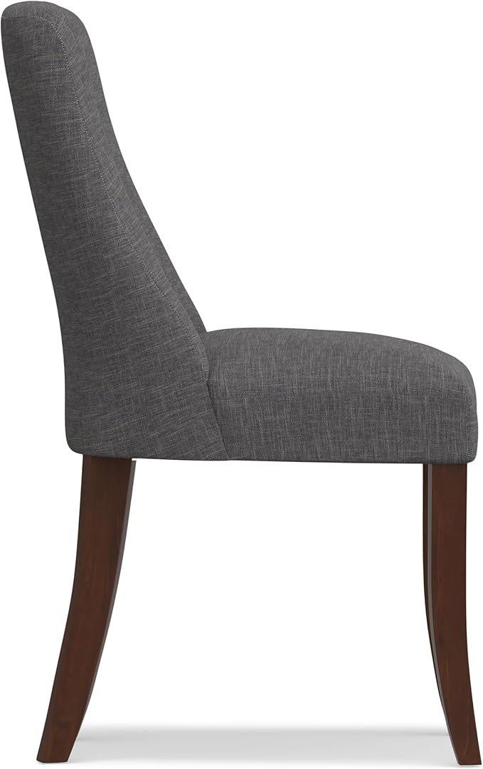SIMPLIHOME Walden Dining Chairs - Upholstered Solid Hardwood Frame and Linen-Style Fabric Kitchen Chair Set in Slate Grey, Modern Dining Room Seating with Curved Back and Padded Seat (Set of 2)