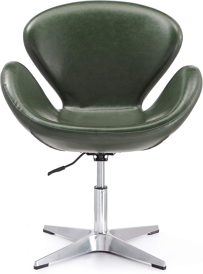 Manhattan Comfort Raspberry Adjustable Swivel Accent Chair Set of 2 with 360° Turn, Polished Chrome Base, Modern Retro Design, Ideal for Living Room and Home Office, Forest Green Faux Leather