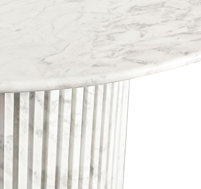 Meridian Furniture 248White-DT48 Genoa Collection Art Deco Dining Table with Handcrafted Genuine Marble, White Marble with Light Grey Veining, 48" W x 48" D x 30" H, White