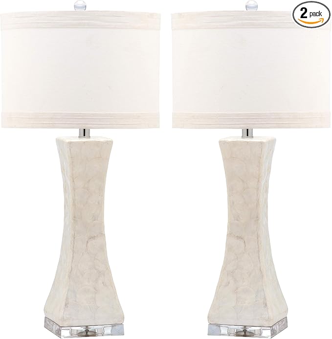 SAFAVIEH Lighting Collection Shelley White Concave 31-inch Table Lamp Set of 2 with USB Charging Port (LED Bulbs Included)