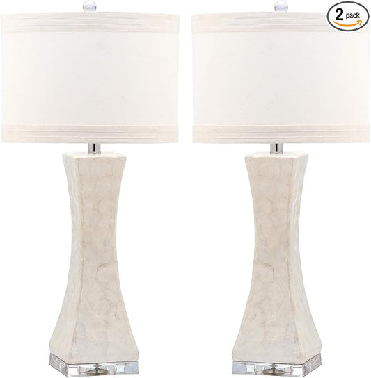 SAFAVIEH Lighting Collection Shelley White Concave 31-inch Table Lamp Set of 2 with USB Charging Port (LED Bulbs Included)