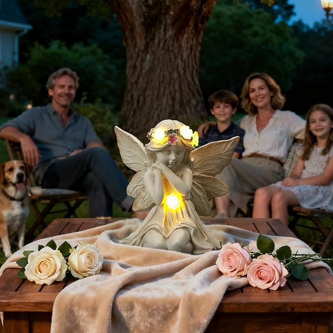 Solar Angel Garden Statue Outdoor Decor, Angel Figurines with LED Light Yard Decorations for Patio, Balcony, Lawn Ornaments, Unique House Warming Birthday Gifts for Women, Mom, Grandma