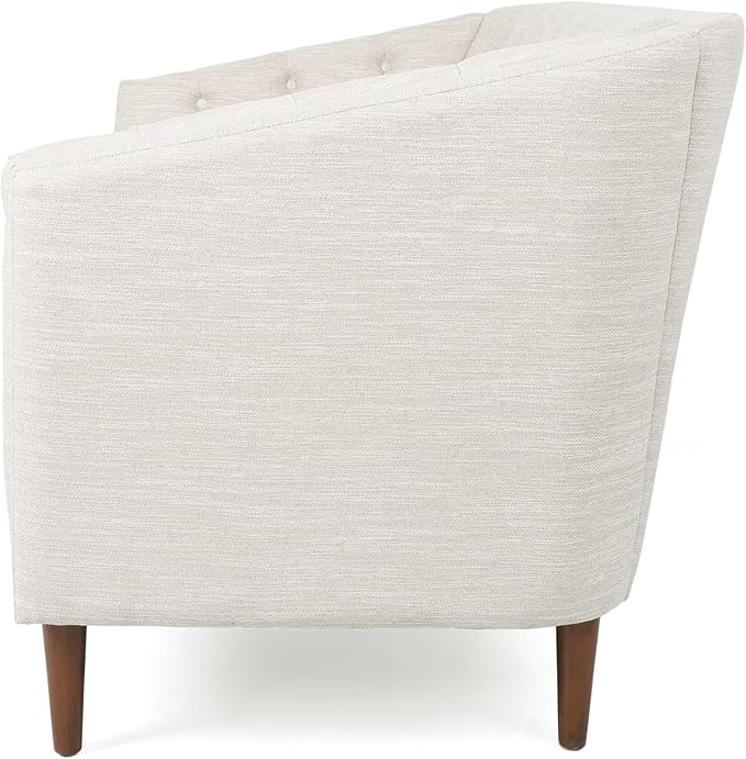 Christopher Knight Home Contemporary Tufted and Diamond Stitching Fabric Loveseat,Tub-Design 2-Seater Sofa, Removable Cushions, Birch Wood Legs, Square Arms, Beige and Espresso