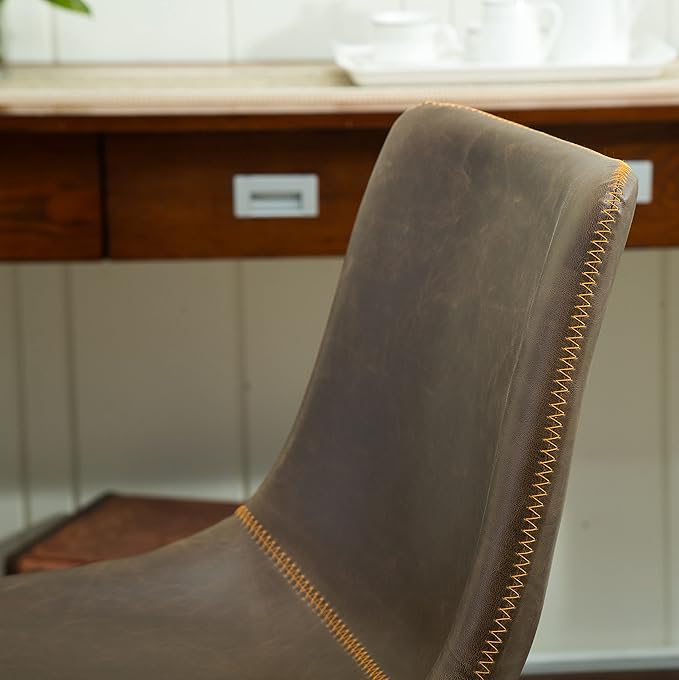 Roundhill Furniture Lotusville Vintage PU Leather Dining Chairs, Set of 2, Antique Brown