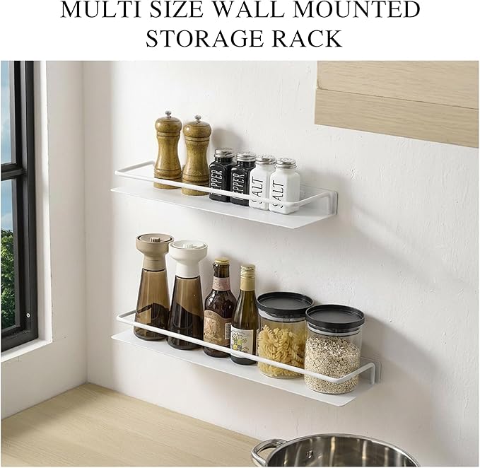Small Shelf for Wall, Small Floating Shelf, Black Wall Shelves, Metal Bathroom Shelves, Metal Floating Shelves for Bathroom Bedroom Kitchen (White, 8Inch)