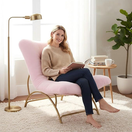 Tiita Accent Lazy Chair, Comfy Lounge Chair with Metal Frame and Plush Fabric, Spacious Seat Cozy Recliner Chair for Reading Room, Living Room, Bedroom, Office, Pink