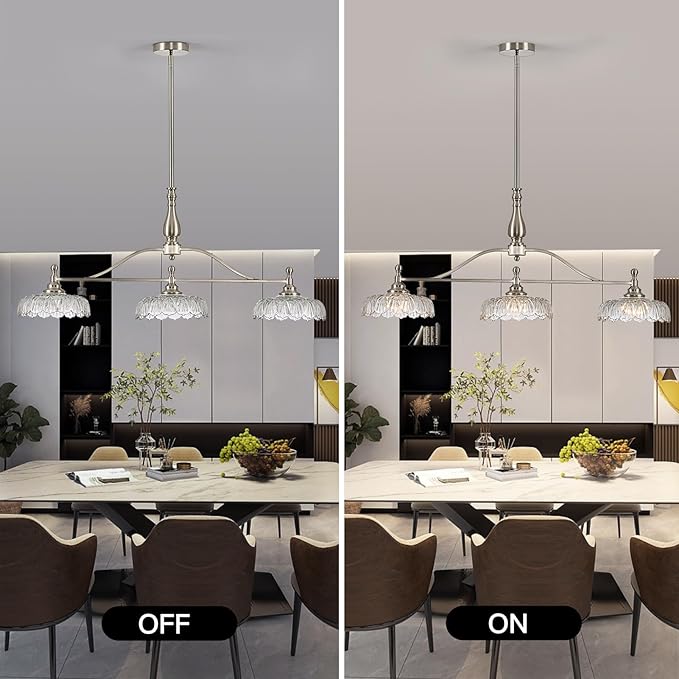 HDDFL Chandeliers Light Pendant Light Fixture Modern Pendant Lighting Fixtures 3 Lights Chandelier Brushed Nickel Hanging Light Kitchen Glass Pendant Lights for Island Dining Room Living Room