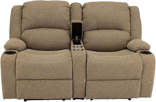 RecPro Charles Powered Double RV Wall Hugger Recliner Sofa | RV Loveseat | RV Furniture | Cloth (Oatmeal, 64")