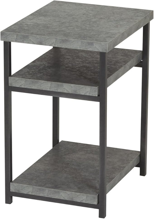 Household Essentials Jamestown Rectangular Side End Table with Storage Shelves Rustic Slate Concrete and Black Metal