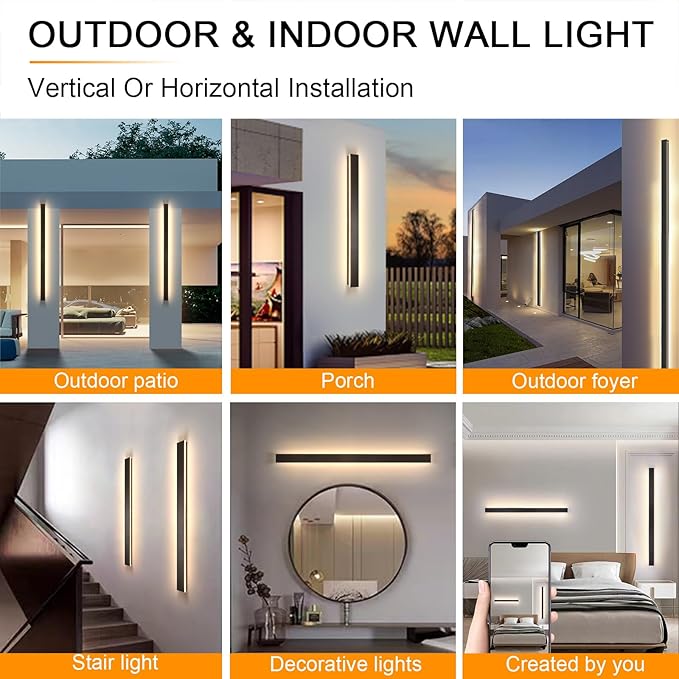 Outdoor Wall Lights,39inch Modern LED Exterior Light Fixtures Wall Mount,Dimmable Black Linear Outdoor Light Fixture IP65 Waterproof,Modern Long Strip LED Sconce Lighting for Porch,Garage