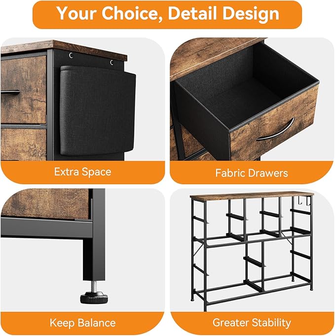 GarveeHome Dresser for Bedroom, Fabric Dressers & Chests of Drawers with Side Pockets, Chest of Drawers for Closet, Living Room, Closet, Hallway