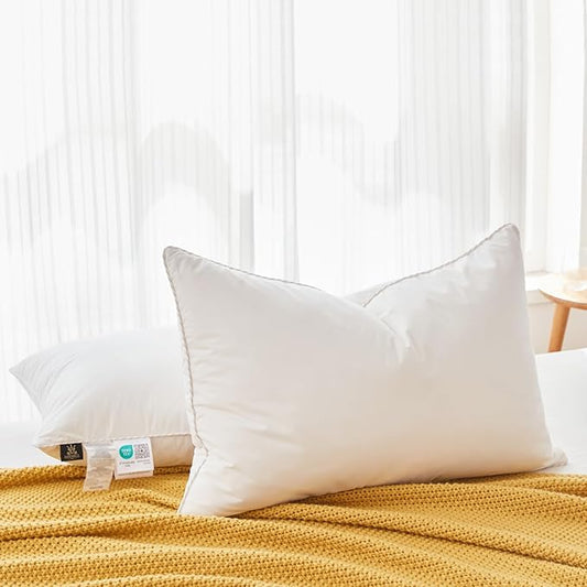 L LOVSOUL Goose Feather Down Pillow Queen Size of 2,Ultra Soft 100% Organic Cotton Fabric, 700TC,800 Fill Power, Luxury Hotel Collection Bed Gusseted Pillows for Back, Stomach or Side Sleepers