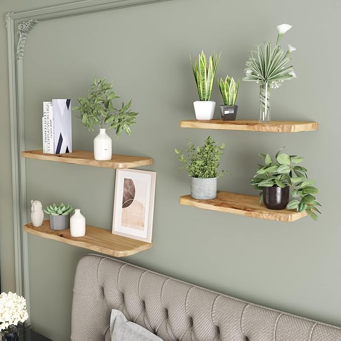 WELLAND 24 Inch Cedar Natural Edge Floating Shelf Set of 2 Rustic Solid Cedar Wood Floating Shelves Wall Mounted for Living Room, Bedroom, Kitchen, Bathroom, Home Office, Entryway