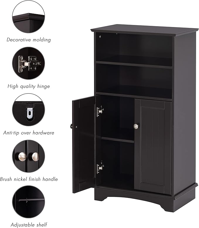 Spirich Modern Espresso Wood Bathroom Storage Cabinet, 23.62" W x 11.81"D x 40.15"H, 2 Doors, 3 Adjustable Shelves, Freestanding, Perfect for Bathroom, Entryway, Living Room & Dining Room