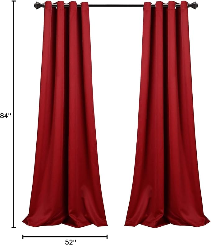 Lush Decor Insulated Grommet Blackout Window Curtain Panels, Pair, 52" W x 84" L, Red - Classic Modern Design - Chic Window Decor - Long Curtains For Living Room, Bedroom, Or Dining Room