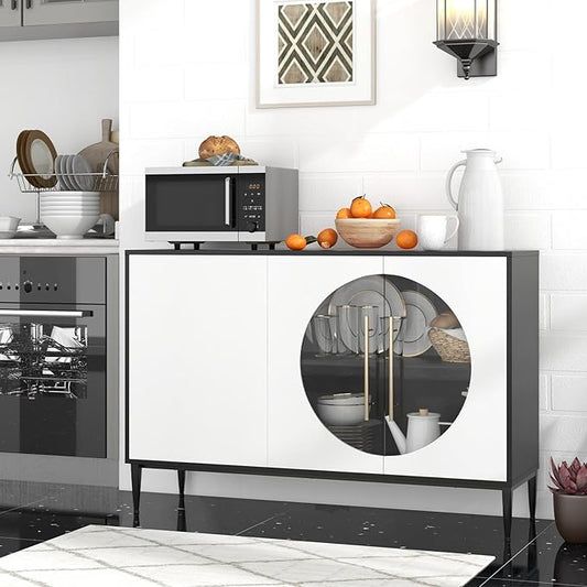 Giantex Large Buffet Cabinet with Storage, 47” Kitchen Sideboard w/Adjustable Shelves, Free-Standing 3-Door Cupboard, Wooden Wine Liquor Cabinet, Accent Buffet Table for Living Room