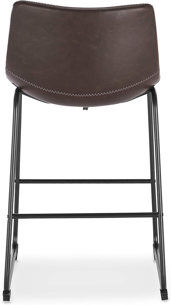 POLY & BARK Brinley Counter Stool Set of 3 – Modern Armless Counter-Height Stools with Gently Curved Backrest and Wood Legs – Brown – Faux Leather Seating for Kitchen Island or Breakfast Bar