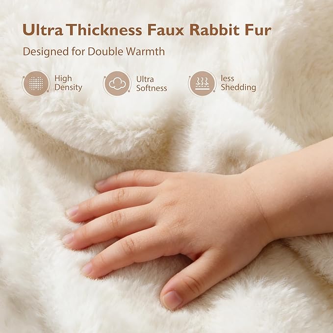 ALPHA HOME Luxury Faux Rabbit Fur Throw Blanket for Couch Bed, Cozy Gifts for Women Christmas, Ideal for Home Decor and Chilly Nights