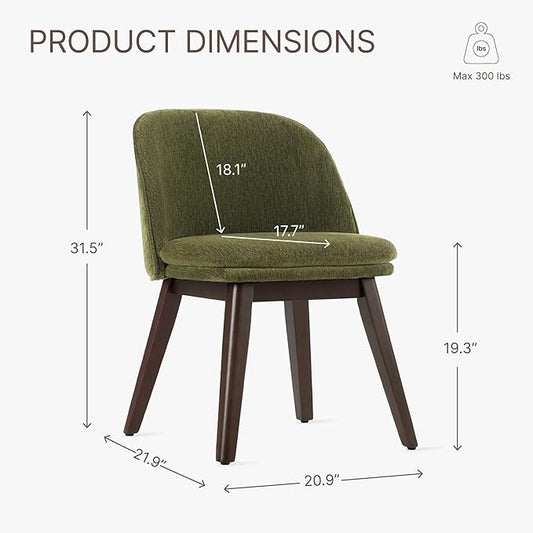 Wooden Dining Chairs Set of 2, Fabric Upholstered Modern Dining Room Chairs with Double-Layer Thick Seat Cushion & Ergonomic Backrest for Restaurant, Kitchen and Café, Green