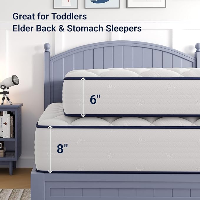 Avenco Twin XL Mattress, 6 Inch Twin XL Size Mattress for Kids with Individually Smarts Pocket Springs for Back Pain Relief, Hypoallergenic Fabric Colchones TXL Box Spring No Need, Medium Plush
