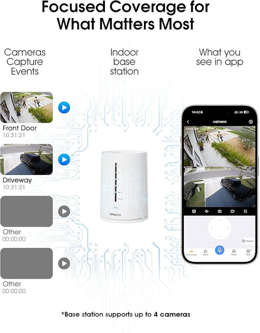 Solar Security Cameras Wireless Outdoor, No Monthly Fee, 2-Camera Bullet Home Security System with Base Station, 2K Video, Local Storage, Color Night Vision, Active Siren