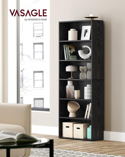 VASAGLE CUSTOS Collection - Bookshelf, 6-Tier Bookcase, Book Shelf, Open Storage Shelf, 9.4 x 23.6 x 63.3 Inches, for Living Room, Home Office, Dinning Room, Ebony Black ULBC166T56