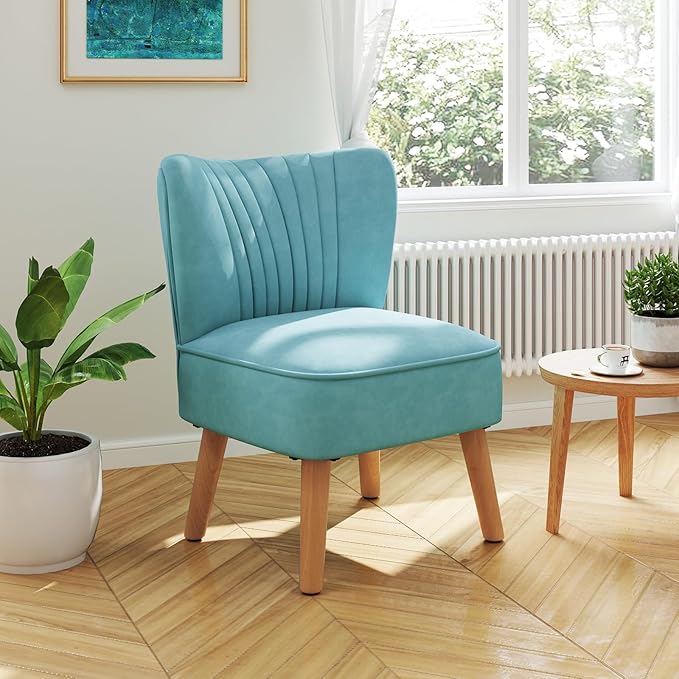 KOMFOTT Velvet Accent Chair Set of 2, Modern Armless Sofa Chair with Solid Rubber Wood Legs, Wingback Leisure Chair with Thick Cushion, Upholstered Side Chair for Living Room, Bedroom, Turquoise