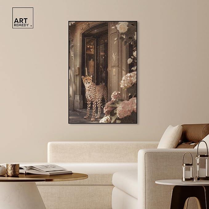 Art Remedy Cheetah at the Store Canvas Fashion Designer Wall Art, Black Frame, 36" x 54"