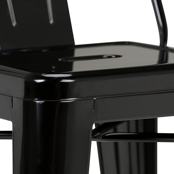 SIMPLIHOME Rayne Bar Stools (Set of 2) - 30 inch Seat Height Industrial Metal Chairs in Black, Urban-Style Seating for Kitchen or Bar with Curved Back, Under-Seat Cross Brace, and Footrest