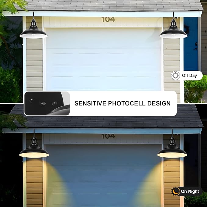 Dusk to Dawn Sensor Outdoor Barn Light Fixture, 16 Inch Dome Farmhouse Outdoor Wall Sconce, Rustic Exterior Wall Mount Light, Industrial Black White Wall Lantern for Porch, 1 Pack