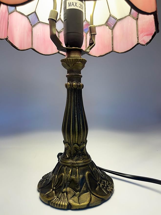 Table Lamp Tiffany-Style 8 Inch Mediterranean Series Stained Glass Lampshades Small Bedside Lamp Reading Antique Desk Light Livingroom Bedroom Office Vintage Art De(Color:Pink)
