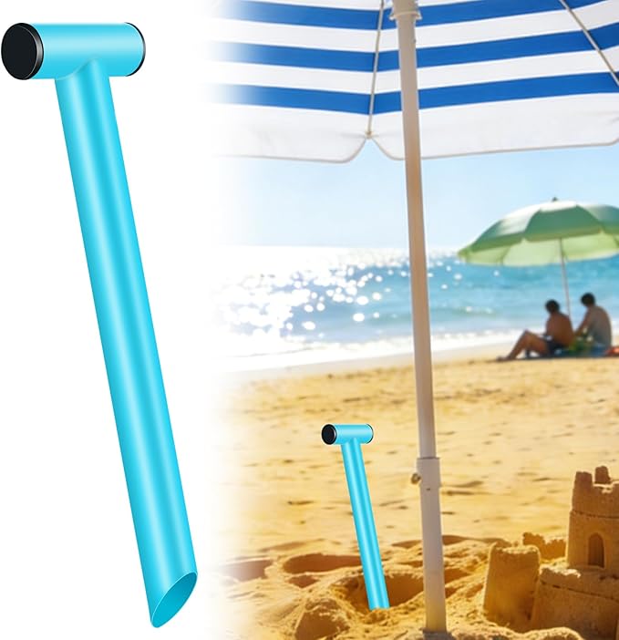Stainless Steel Sand Digger Tool,T Bar Sand Gopher Tool Beach Umbrella Hole Maker for 15” Holes Heavy Duty Auger Alternative Necessary Beach Accessories