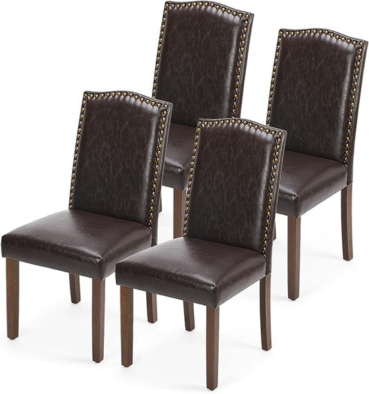 DUMOS Dining Chairs Set of 4, Moden PU Leather Kitchen Table Chairs with Wooden Legs and Padded Seat for Dining Room/Kitchen/Living Room/Restaurant, Brown