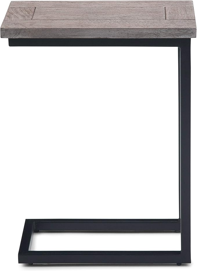 SIMPLIHOME Skyler C-Side Table - 18" Wide x 24" High Solid Mango Wood and Metal Slide-Under Table in Birch, Industrial Accent Table or End Table for Living Room or Bedroom with Open Frame, Assembled