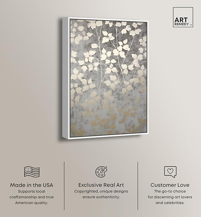 Art Remedy Silvery Gray Garden Canvas Elegant Floral Wall Art, White Frame, 16" x 24"