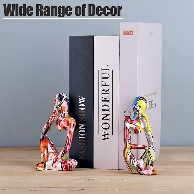 Graffiti Thinker Statue Decor for TV Stand, Shelf, Desk, or Coffee Table - Set of 3 Resin Figurines for Living Room Decorative Objects, Modern Sculpture, Minimalist Bookcase Decor