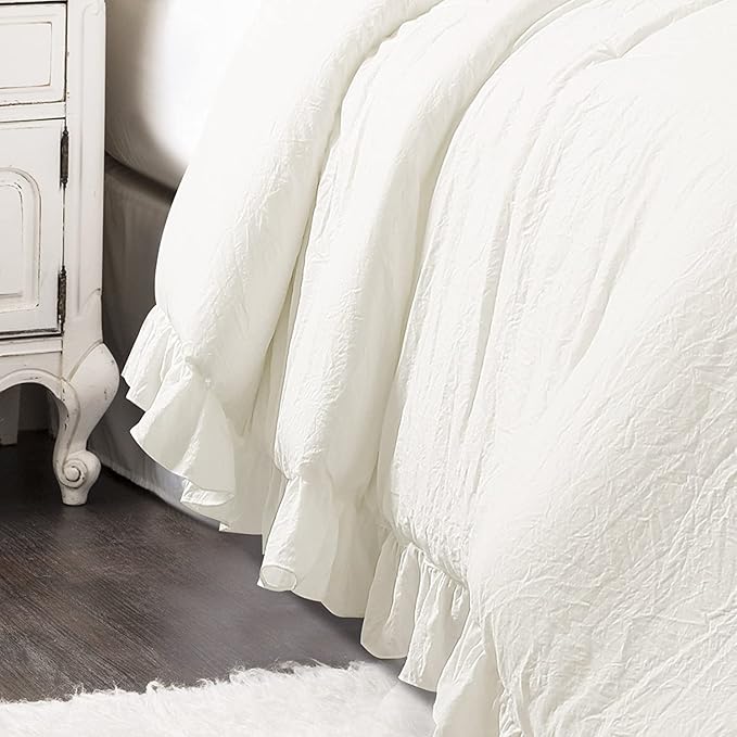 Lush Decor Reyna Ruffle Comforter Set - 3 Piece Cozy Ruffled Bedding Set - Timeless Elegance and Comfort for Bedroom - King, White