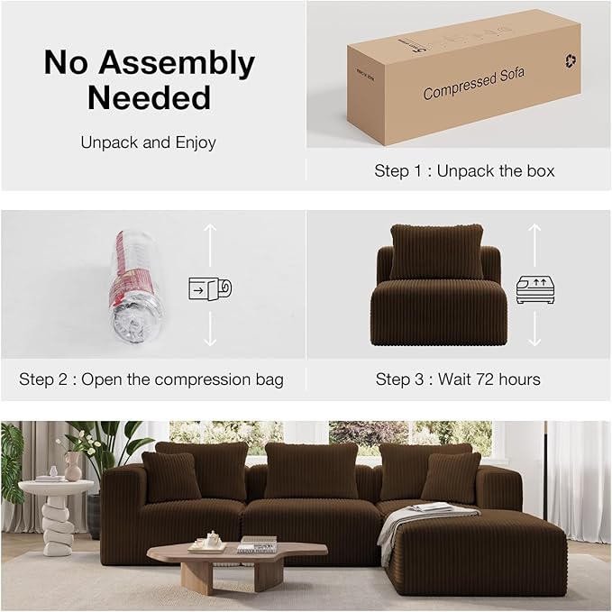Novilla Modular Sectional Sofa, Modern Cloud Sectional Couch with Smarts Coil® Support, Upholstered Boneless Couch for Living Room Apartments Bedroom, No Assembly Required, Brown (Armless Chair)