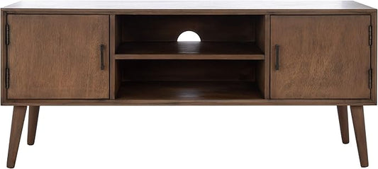 SAFAVIEH Sorrel TV Stand for up to 55" Flatscreen – Brown, 2 Doors with Interior Storage, 2 Open Shelves, Entertainment Media Console (MED5701C)