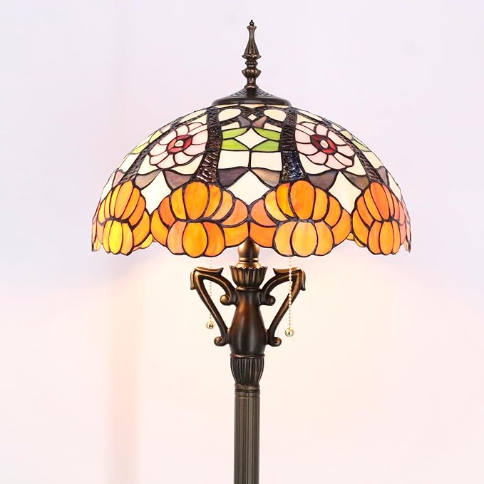 Tiffany Floor Lamp Stained Glass Standing Reading Lamp 16X16X66 Inches Antique Pole Corner Light for Bedroom Living Room Home Office (Yellow Flowers)