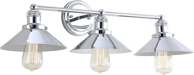 JONATHAN Y 7.88" Chrome 1-Light Industrial Farmhouse Metal Vanity Light Wall Sconce, Metal Shade for Bathroom Mirror, Kitchen, Entryway, LED Bulb Included (JYL7425A)