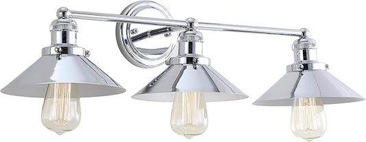 JONATHAN Y 7.88" Chrome 1-Light Industrial Farmhouse Metal Vanity Light Wall Sconce, Metal Shade for Bathroom Mirror, Kitchen, Entryway, LED Bulb Included (JYL7425A)