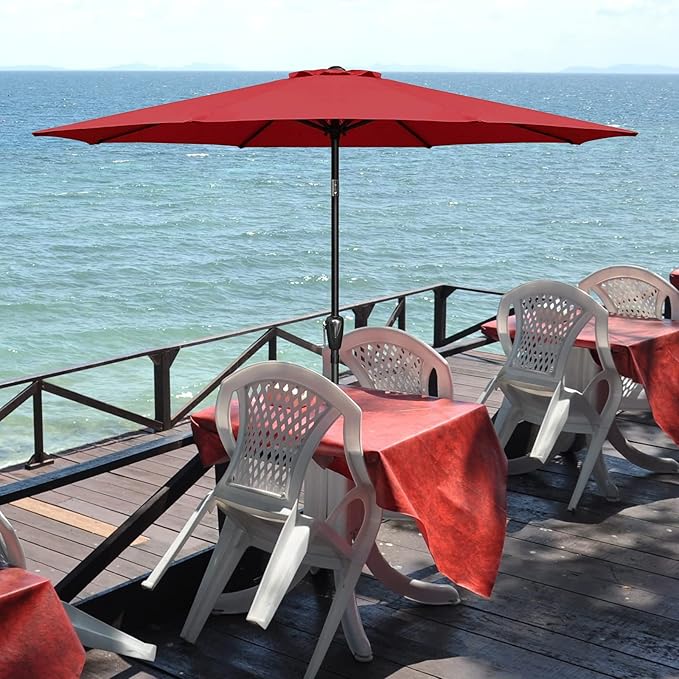 YSSOA 7.5' Patio Umbrella Outdoor Table Market Yard Umbrella with 6 Sturdy Ribs, Red