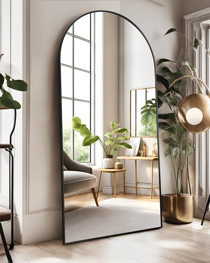 Full Length Mirror with Stand, 47"x91" Floor Mirror Freestanding, Arched Mirror, Oversize (Black)