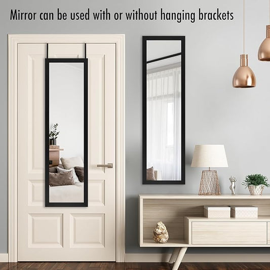Americanflat 15x51 Over The Door Mirror - Hanging Full Length Mirrors with Engineered Wood - Modern Mirror for Bathroom, Bedroom, Living Room - Mirrors for Wall Display and Home Decor - Black